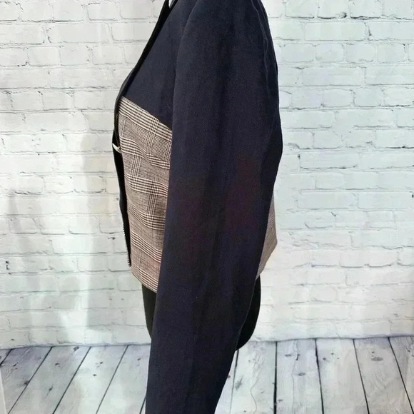 JASON WU NWT SZ M Cropped Blazer Navy w/ Gray Glen Plaid, Double Breasted CLASSY - Picture 4 of 8